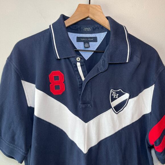 Tommy Hilfiger Men's Custom Fit Cotton Polo Shirt Navy Red White Size X-Large - Picture 2 of 5